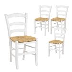 Set 4 Sedie paesane bianche in legno con seduta in paglia stile rustico tradizionale