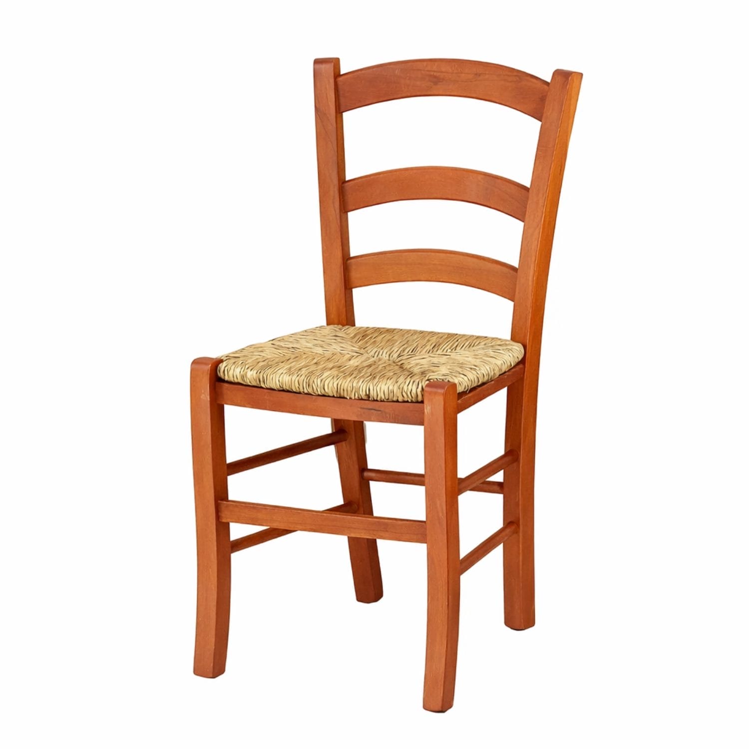 Sedia in legno massello colore ciliegio con seduta in paglia stile rustico