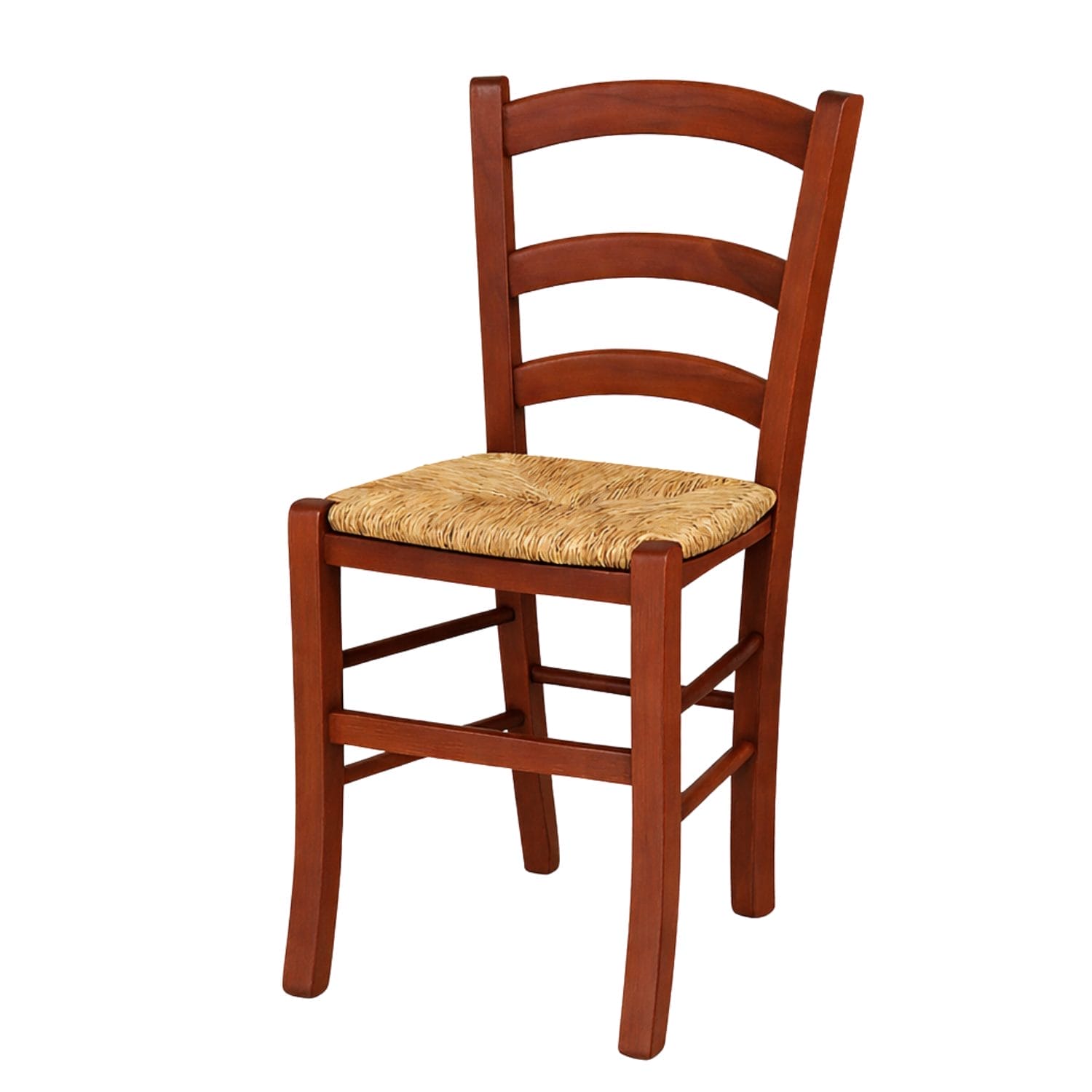 Sedia rustica in legno massello con sedile in paglia, sedia stile country