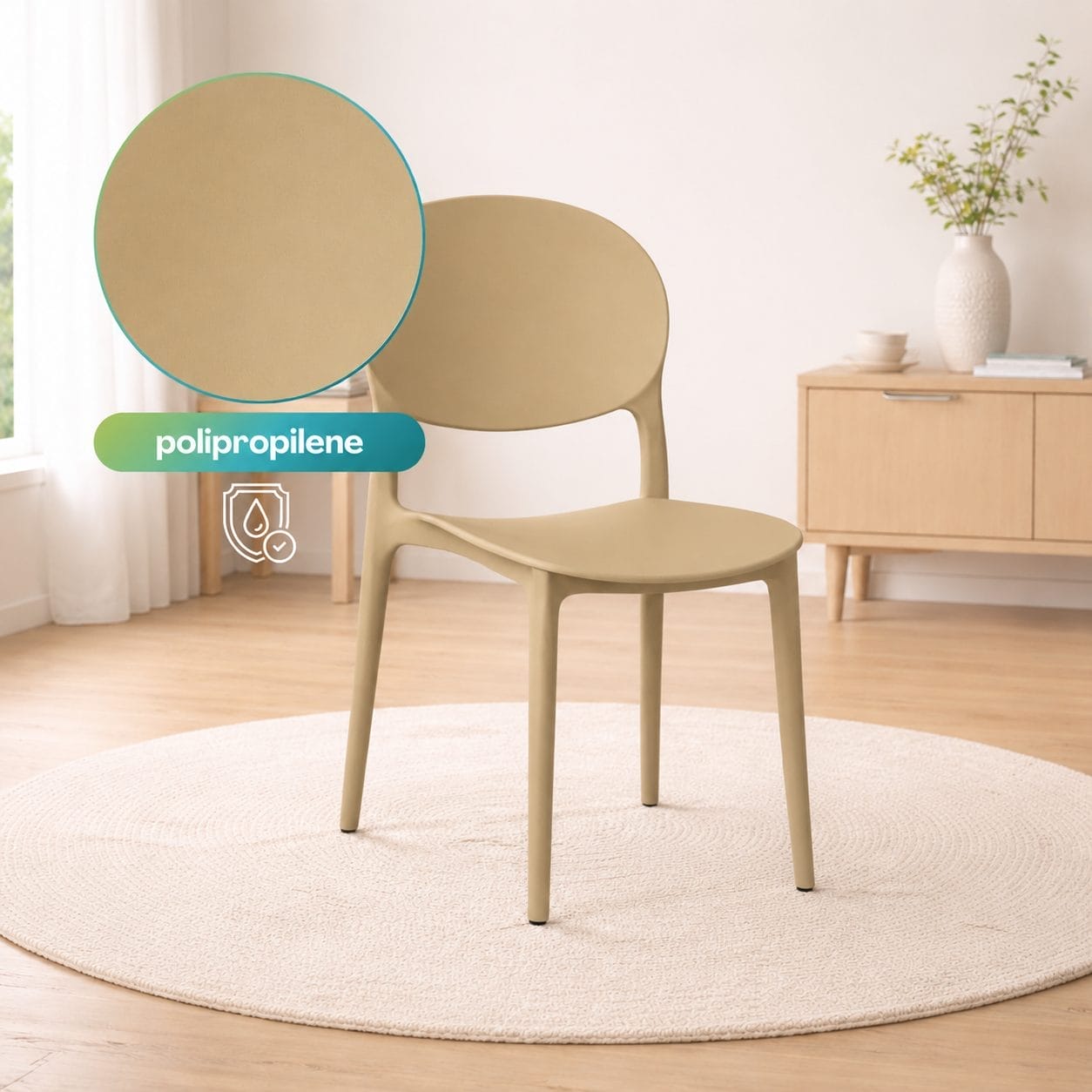 sedia ovale beige materiale Sedia beige in polipropilene con schienale ovale
