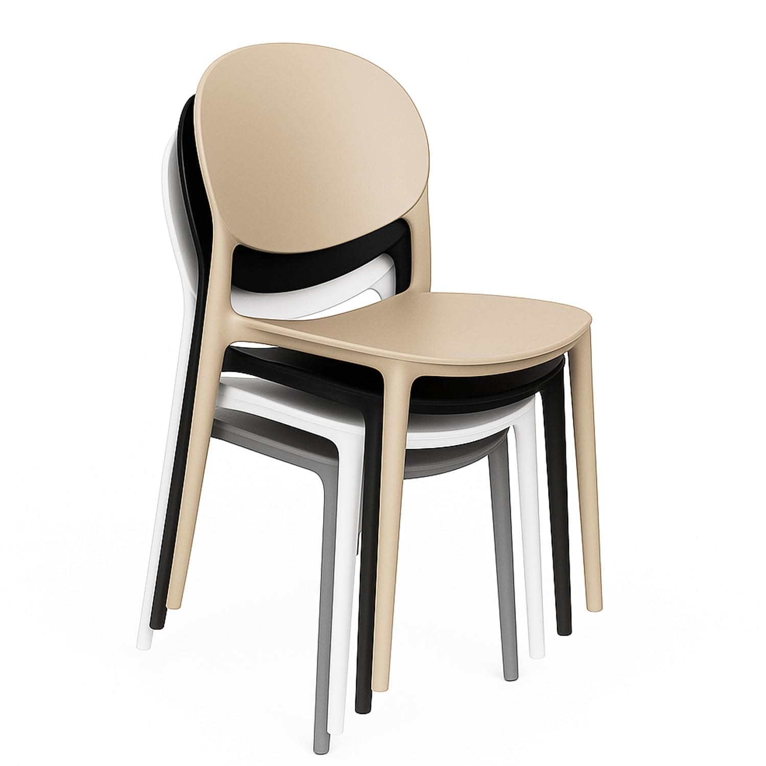 Sedie impilabili con schienale ovale in vari colori per uso interno ed esterno