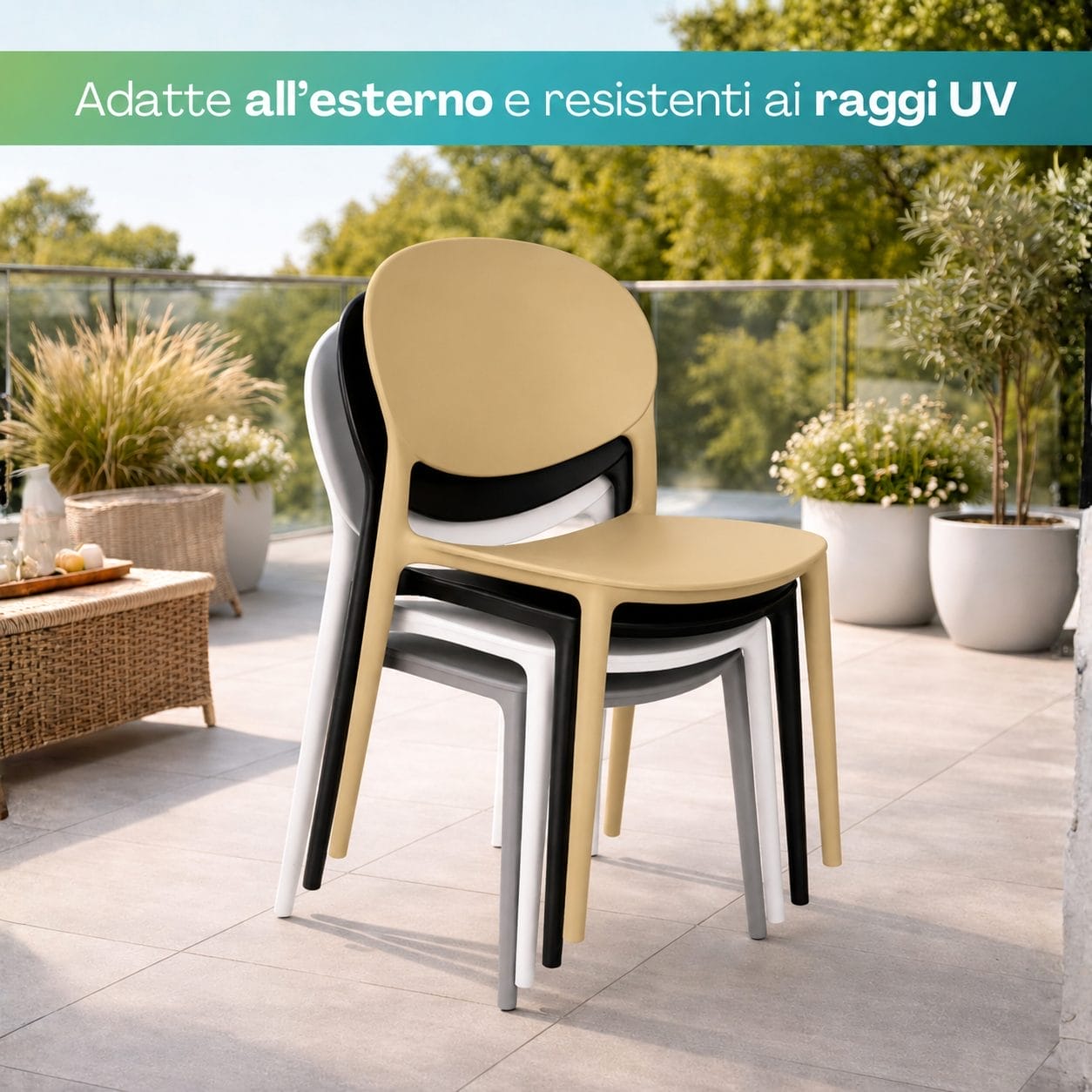 Sedie impilabili da esterno resistenti ai raggi UV