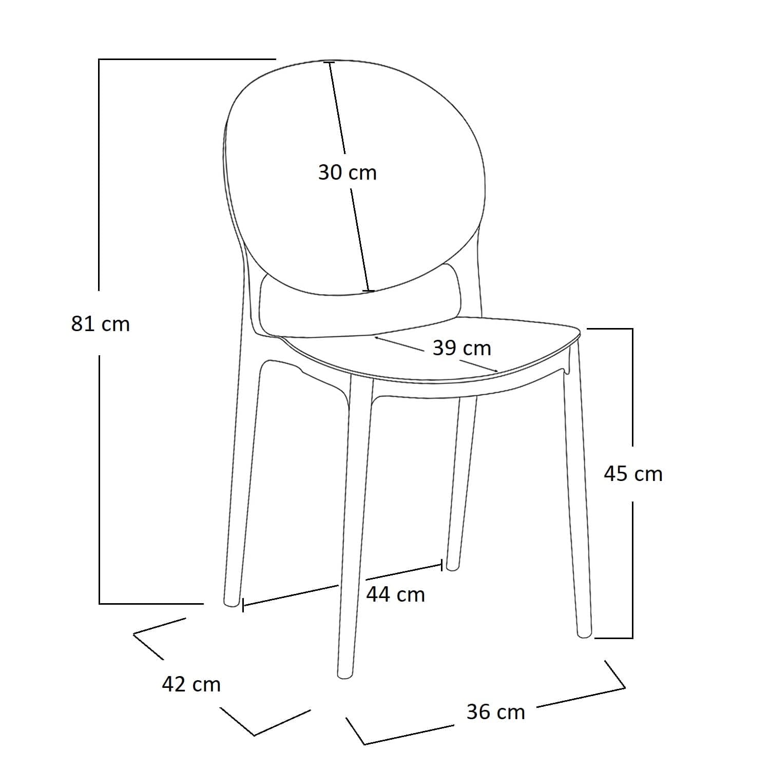Dimensioni sedia grigia ergonomica 44x42x81 cm con schienale ovale