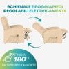 regolazione-poltrona-reclinabile-automatica-torotra chiaro Poltrona relax tortora chiaro con schienale e poggiapiedi regolabili elettricamente fino a 180°
