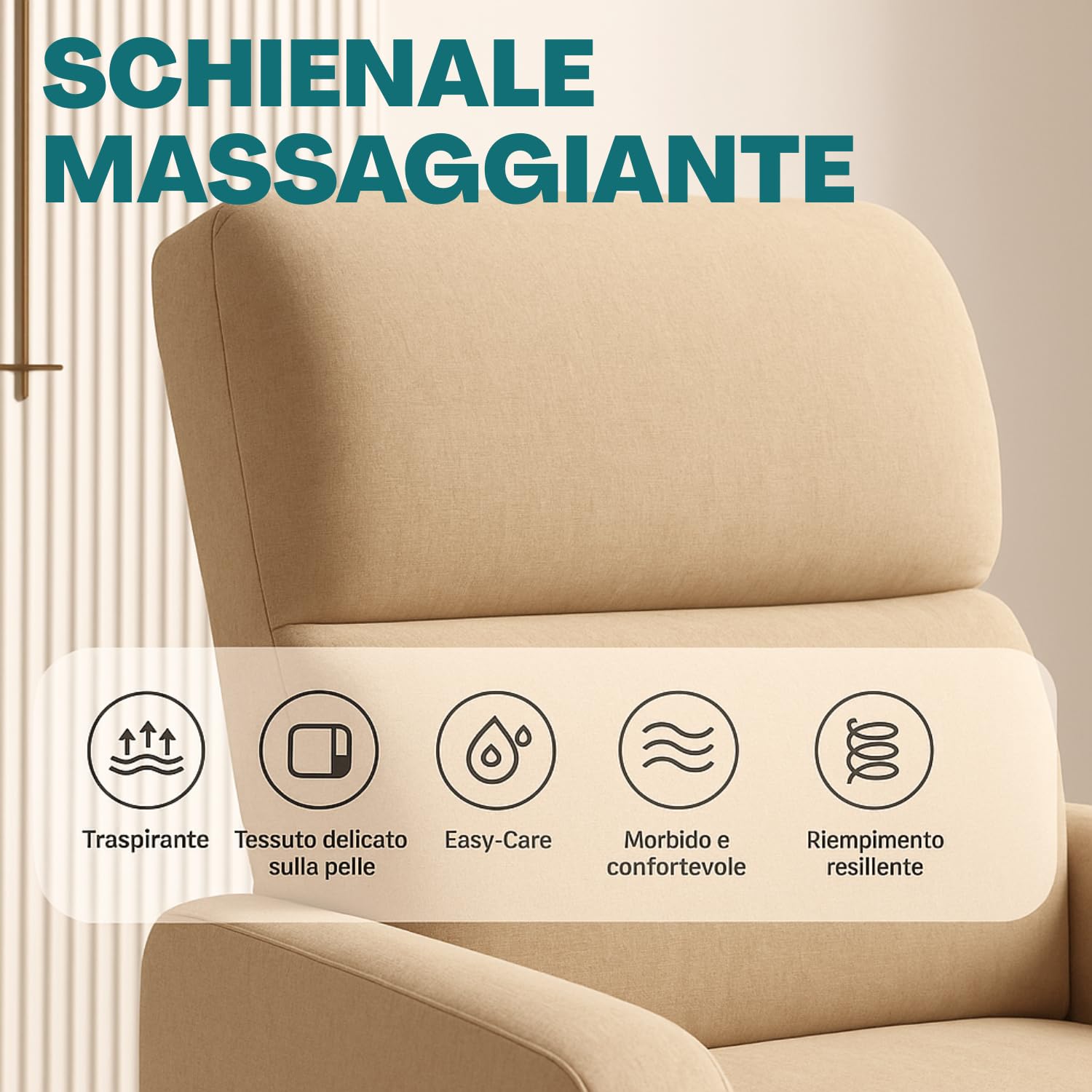 Schienale massaggiante della poltrona relax Dynamica in tessuto beige morbido e traspirante
