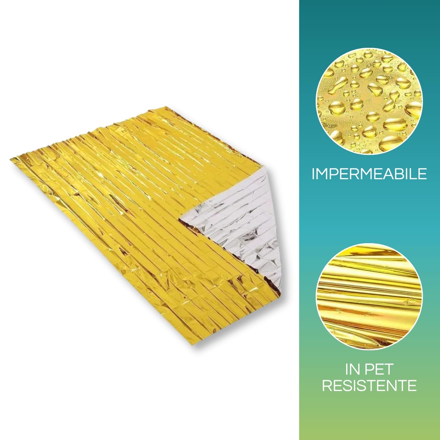Coperta isotermica oro argento impermeabile in PET resistente per uso medico e outdoor