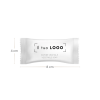 dimesnione-Sapone-monodose-strutture-ricettive-personalizzato-logo Saponetta bianca con misure (8x4 cm), vista singola, incarto personalizzabile