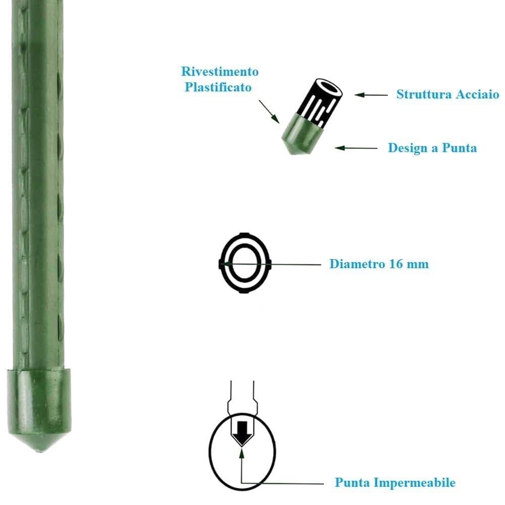 Canna verde acciaio rivestita plastica diametro 16 mm con punta rinforzata