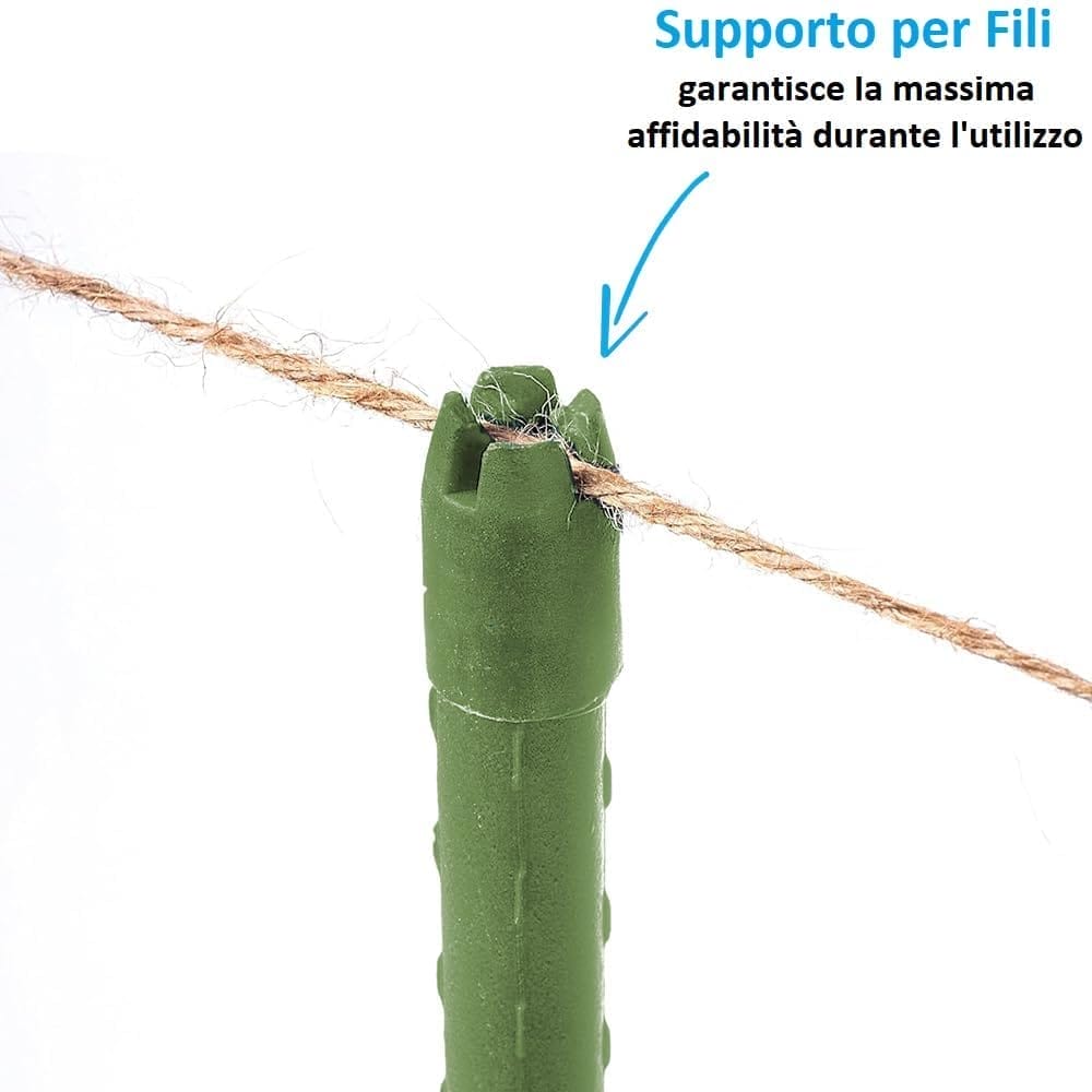 Stecca acciaio plastificata verde con incavo superiore per fili giardinaggio