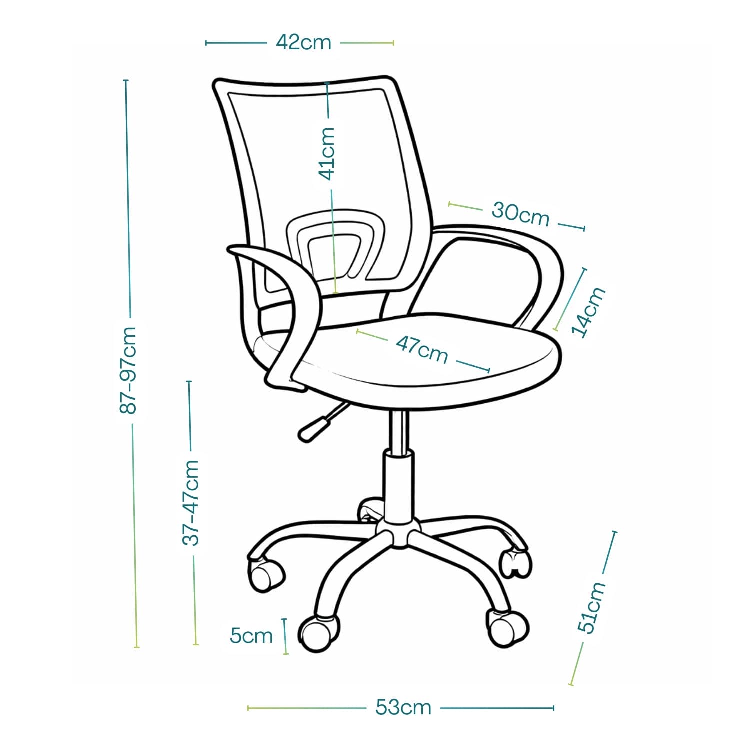 sedia da ufficio nera misure Schema dimensioni sedia da ufficio ergonomica con misure di seduta, schienale e altezza regolabile
