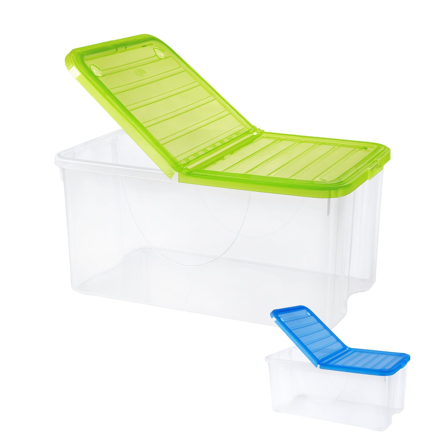 Contenitore in plastica trasparente con coperchio verde 57x39x25,7 cm ideale per organizzazione casa e conservazione oggetti