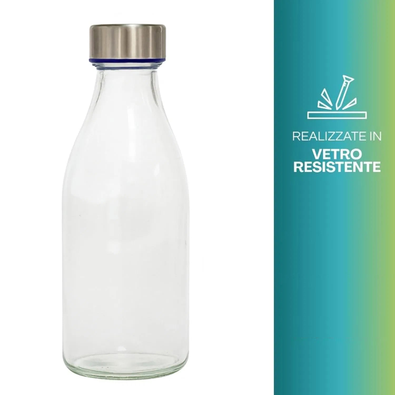 bottiglie-in-vetro Bottiglia in vetro con tappo in acciaio resistente per acqua e bevande