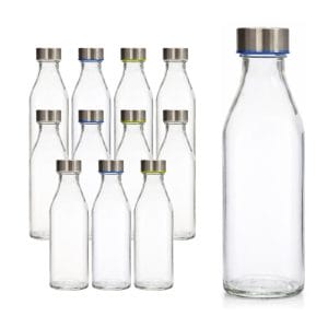 Set 12 bottiglie di vetro da 1 Litro con tappo a vite