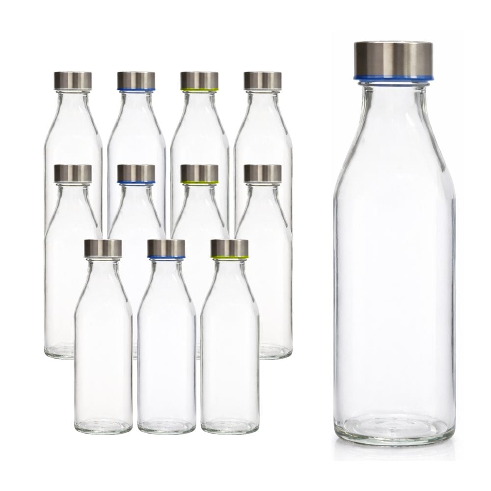 Set 12 bottiglie vetro 1 litro con tappo a vite, chiusura ermetica, bottiglia acqua e succo