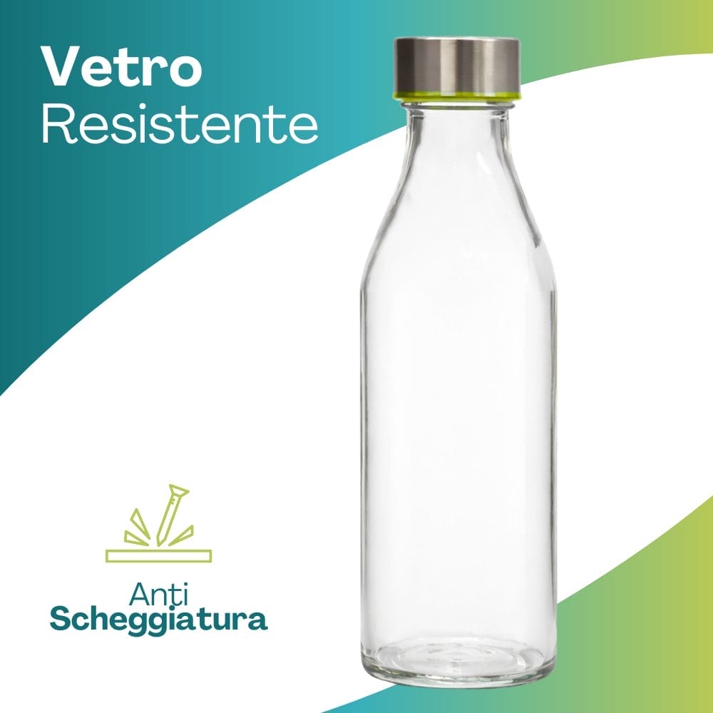 Bottiglia vetro resistente 1 litro con tappo a vite, anti scheggiatura