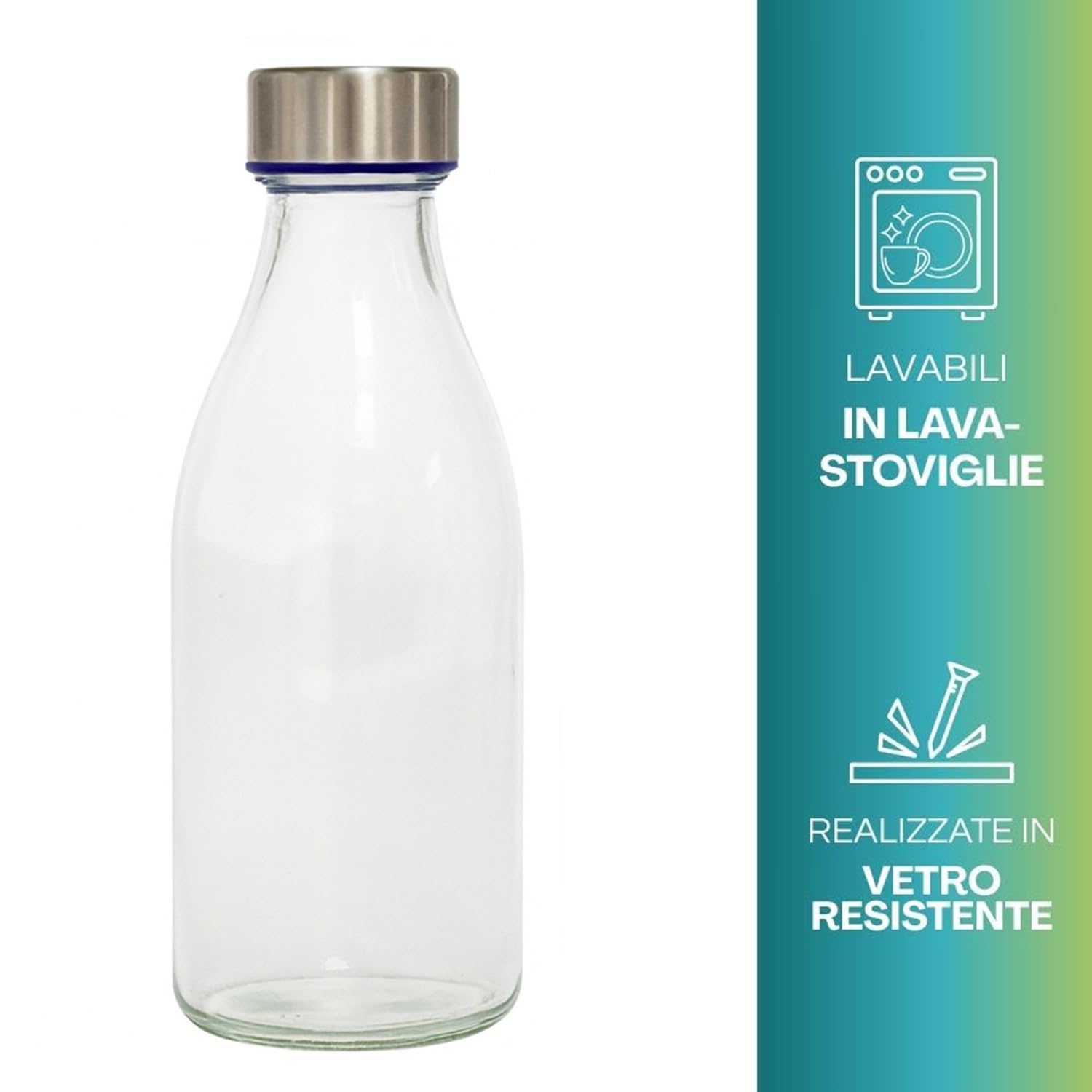 Bottiglia in vetro resistente 1 litro lavabile in lavastoviglie con tappo ermetico