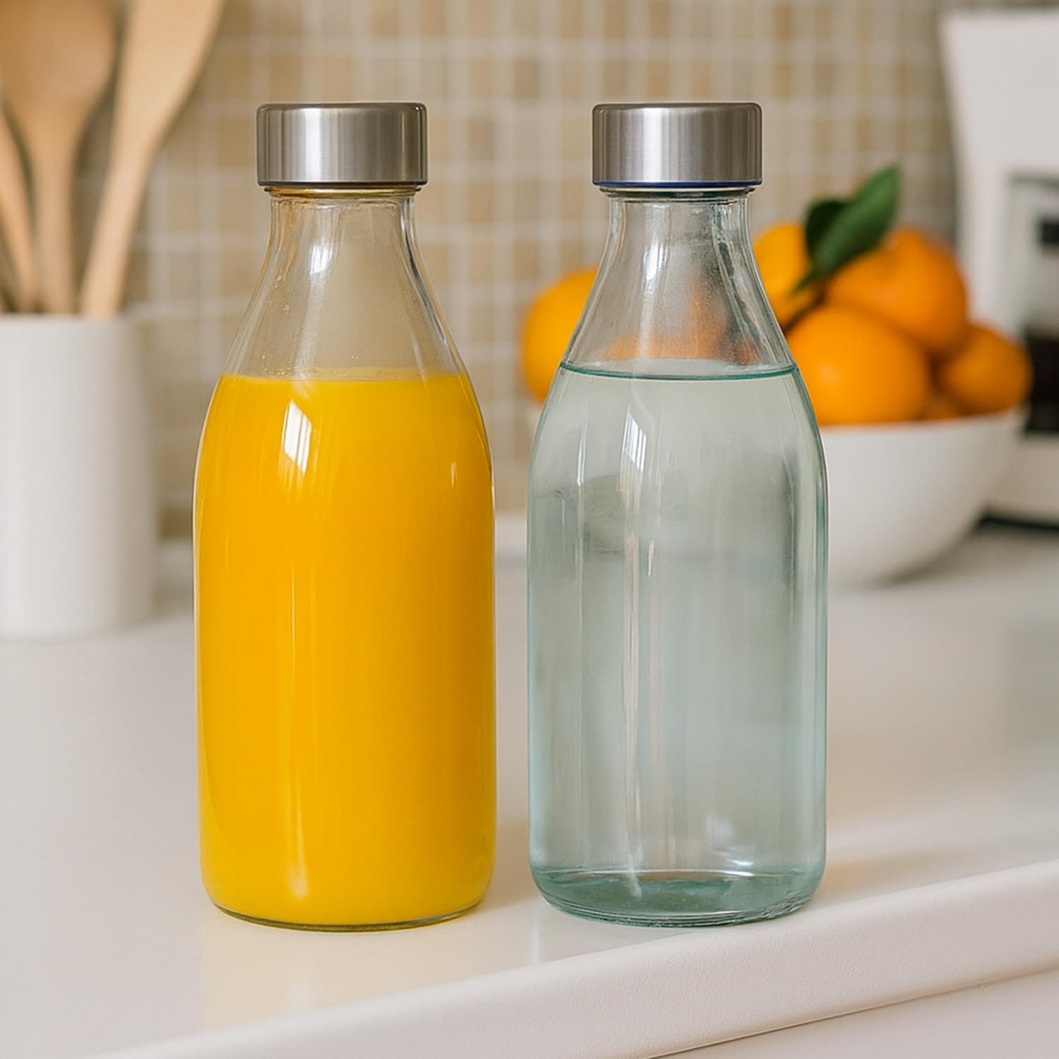 Bottiglie in vetro da 1 litro con tappo ermetico acciaio per acqua e succhi