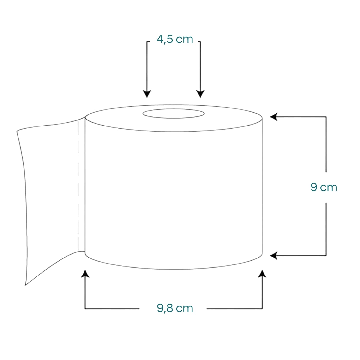Rotolo carta igienica bianca 2 veli con misure 9x9,8 cm e anima 4,5 cm