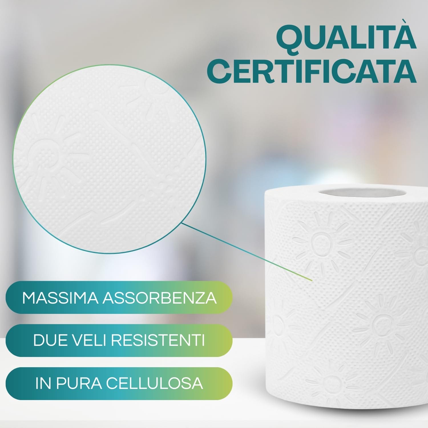 Rotolo carta igienica 2 veli pura cellulosa confezione da 12 rotoli 130 strappi Made in Italy