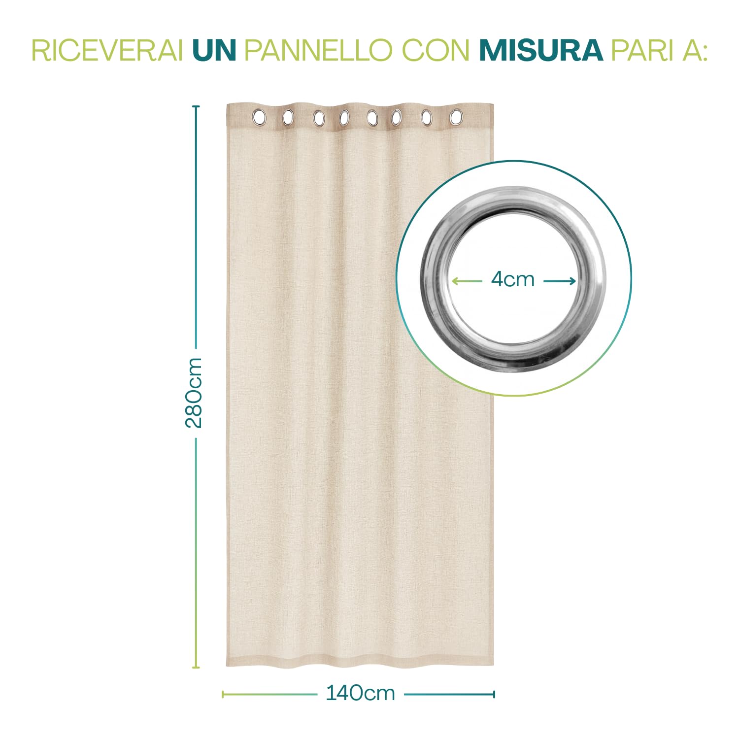 tenda beige pannello 140x280 cm con occhielli in metallo da 4 cm