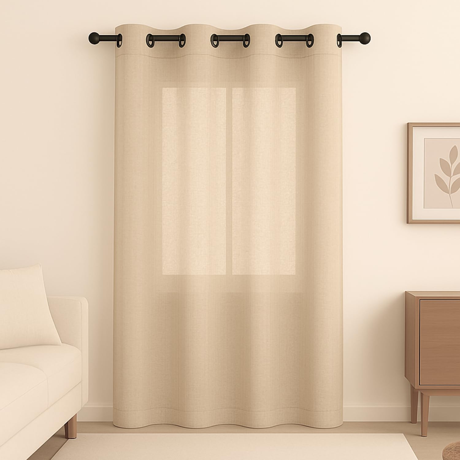 Tenda beige moderna con occhielli in metallo per soggiorno o camera da letto