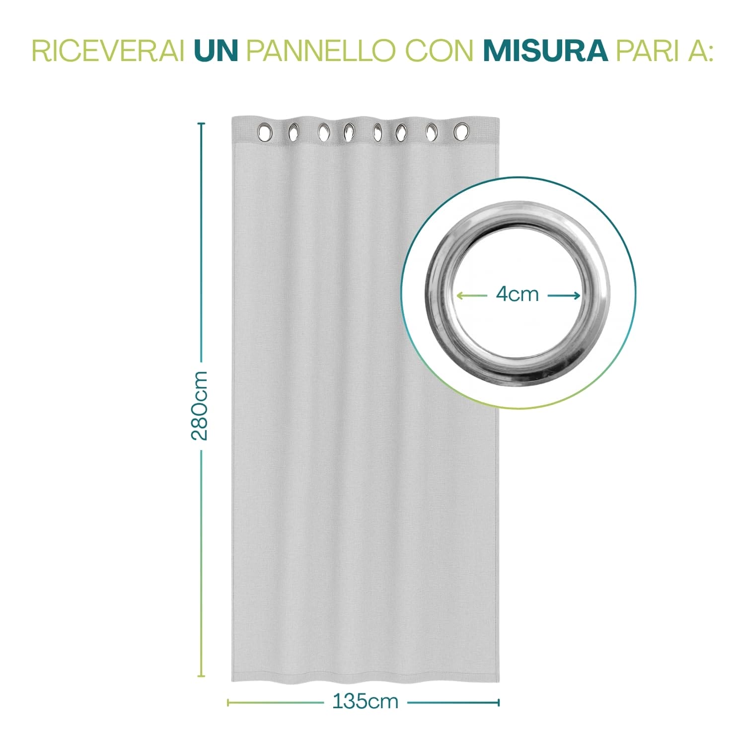 tenda grigia pannello 135x280 cm con occhielli in metallo da 4 cm