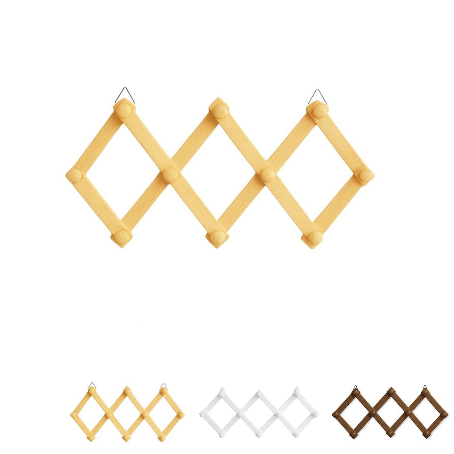 Attaccapanni da parete in legno beige estensibile con 10 ganci arrotondati