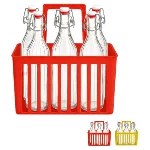 Set 6 bottiglie in vetro con cestello cestello