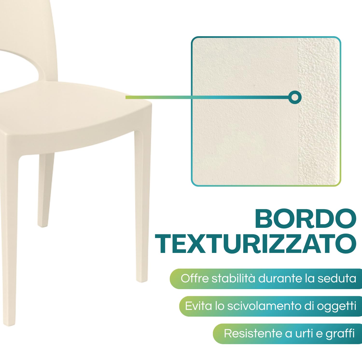 dettagli-sedia-paris-avorio Dettaglio bordo texturizzato sedia Paris in polipropilene avorio GRANDSOLEIL