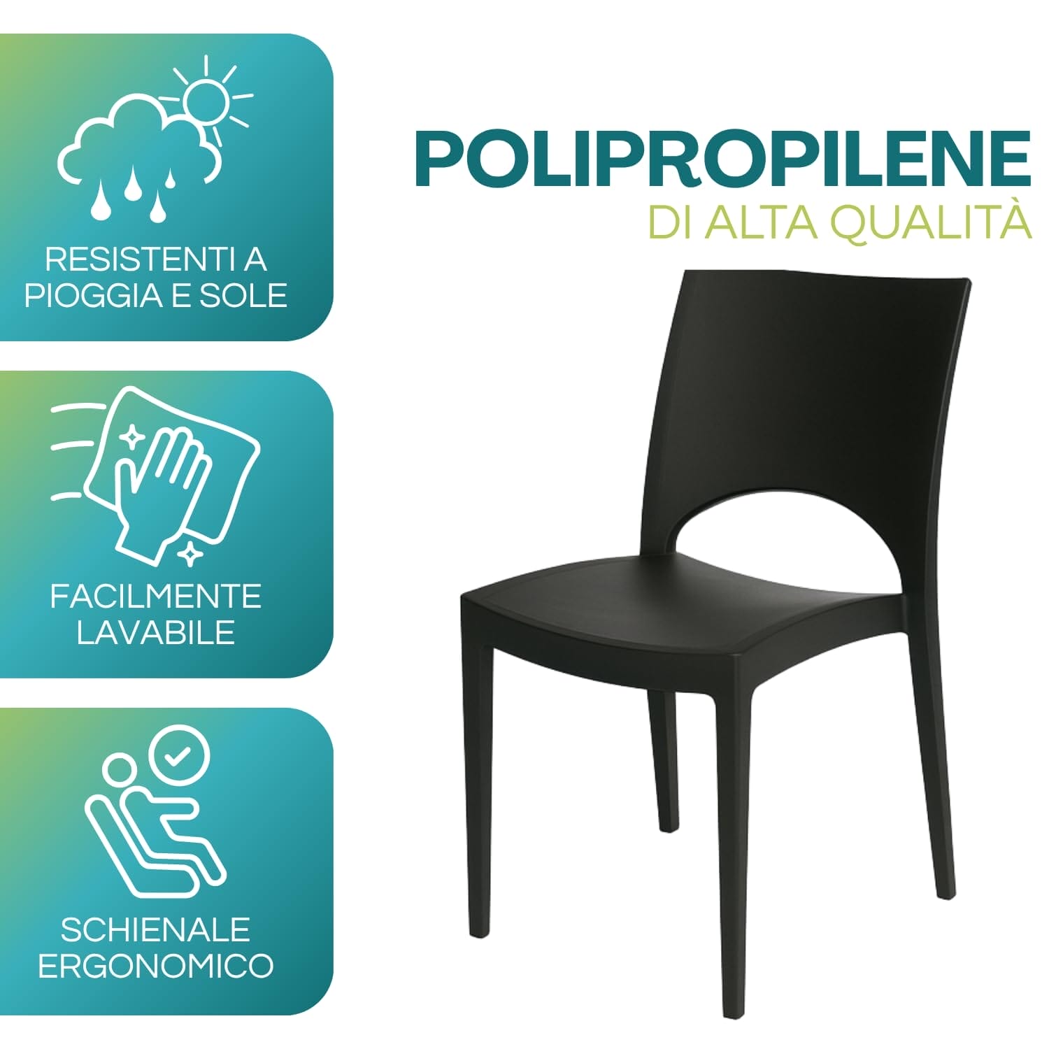 Sedia Paris in polipropilene antracite GRANDSOLEIL resistente a pioggia e sole