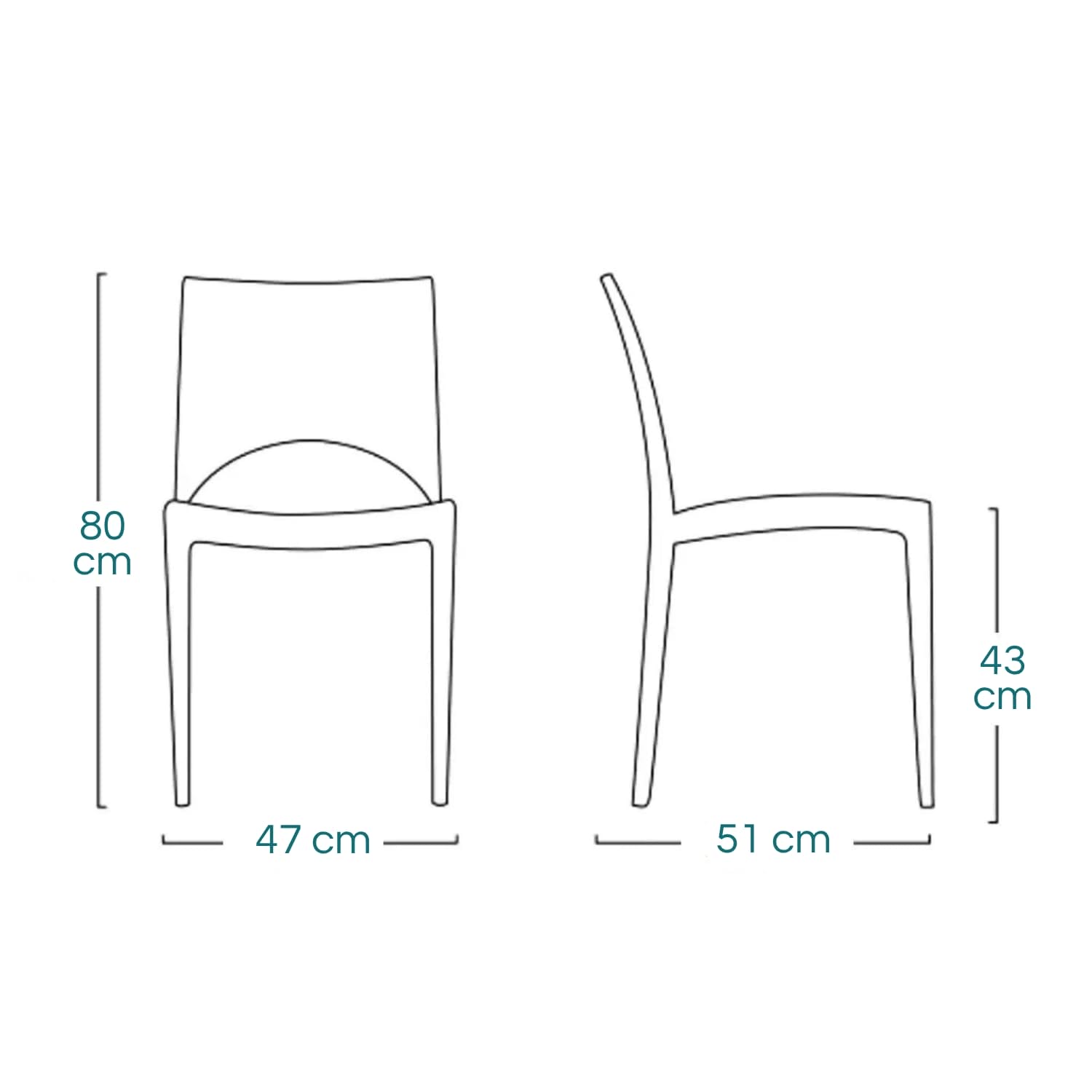 misura-sedie-paris Dimensioni sedia Paris in polipropilene antracite GRANDSOLEIL 80x47x51 cm