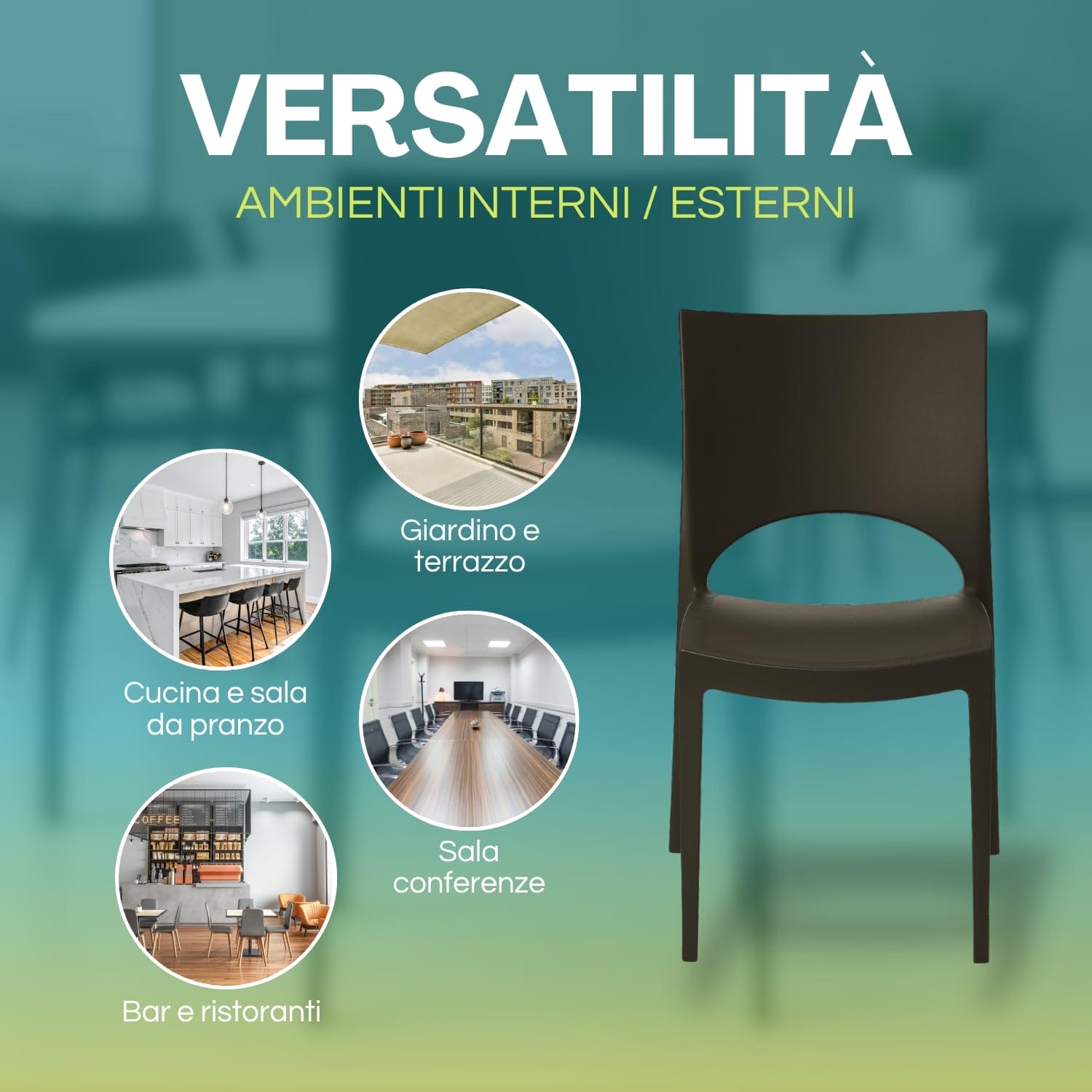 Sedia Paris in polipropilene antracite GRANDSOLEIL per interni ed esterni