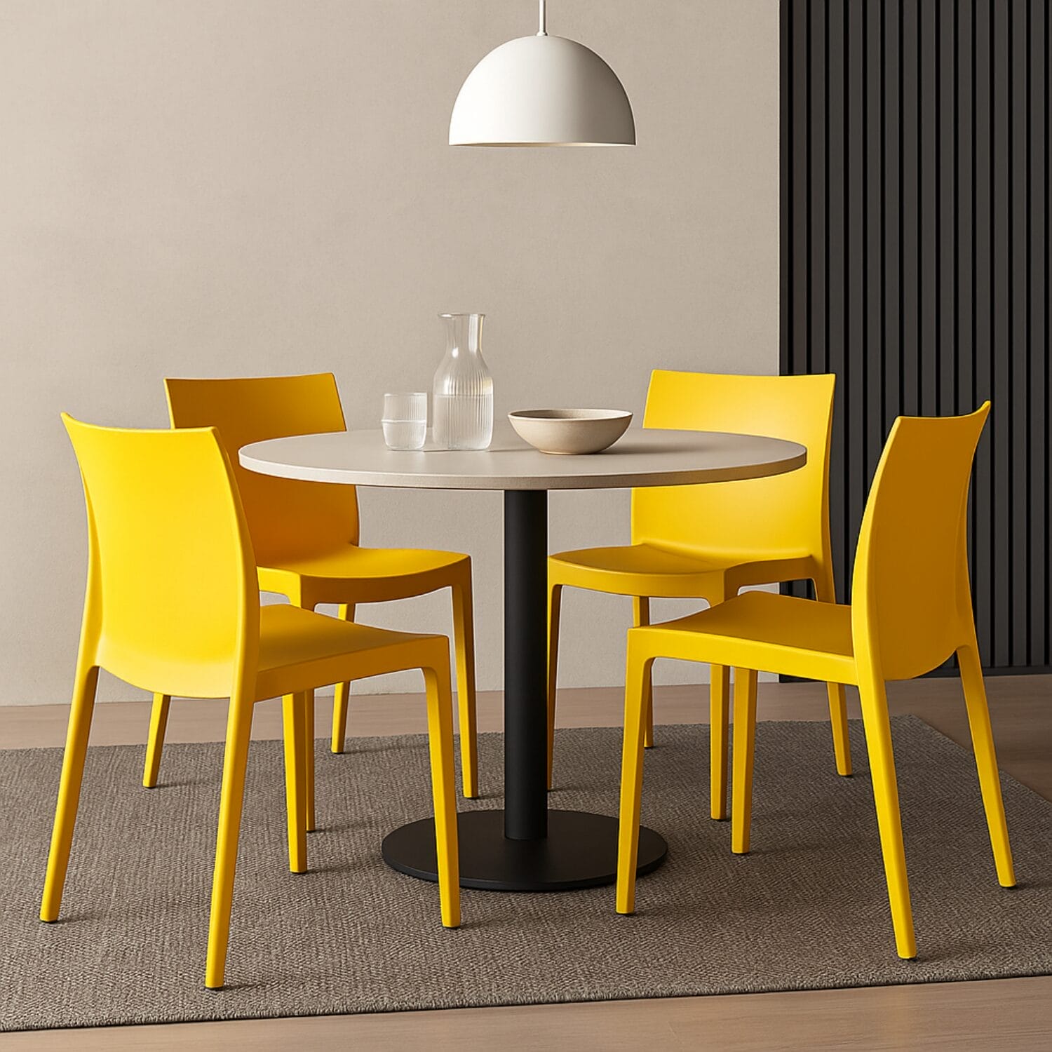 sedia-venice-gialla Set 4 sedie gialle Grandsoleil Venice in plastica impilabili abbinate a tavolo rotondo design