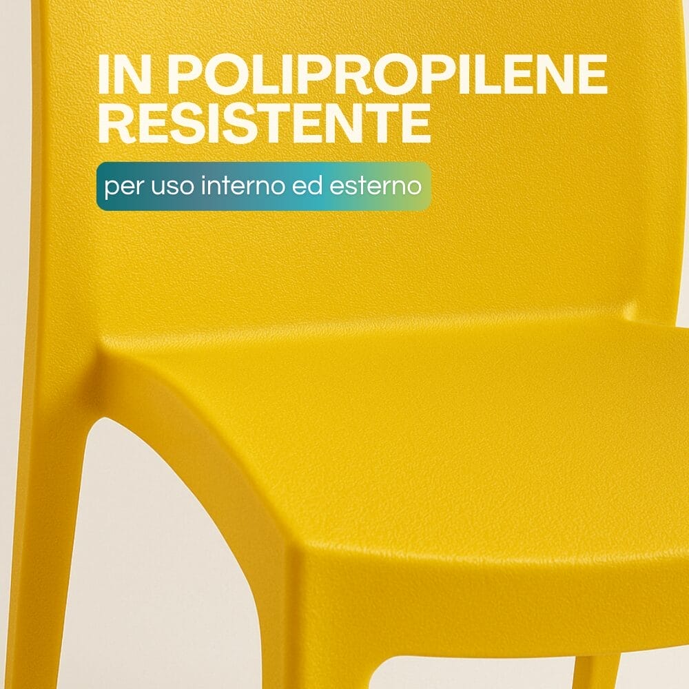 sedia-venice-gialla-materiale Seduta sedia gialla Venice in polipropilene robusto ideale per arredamento da interno ed esterno