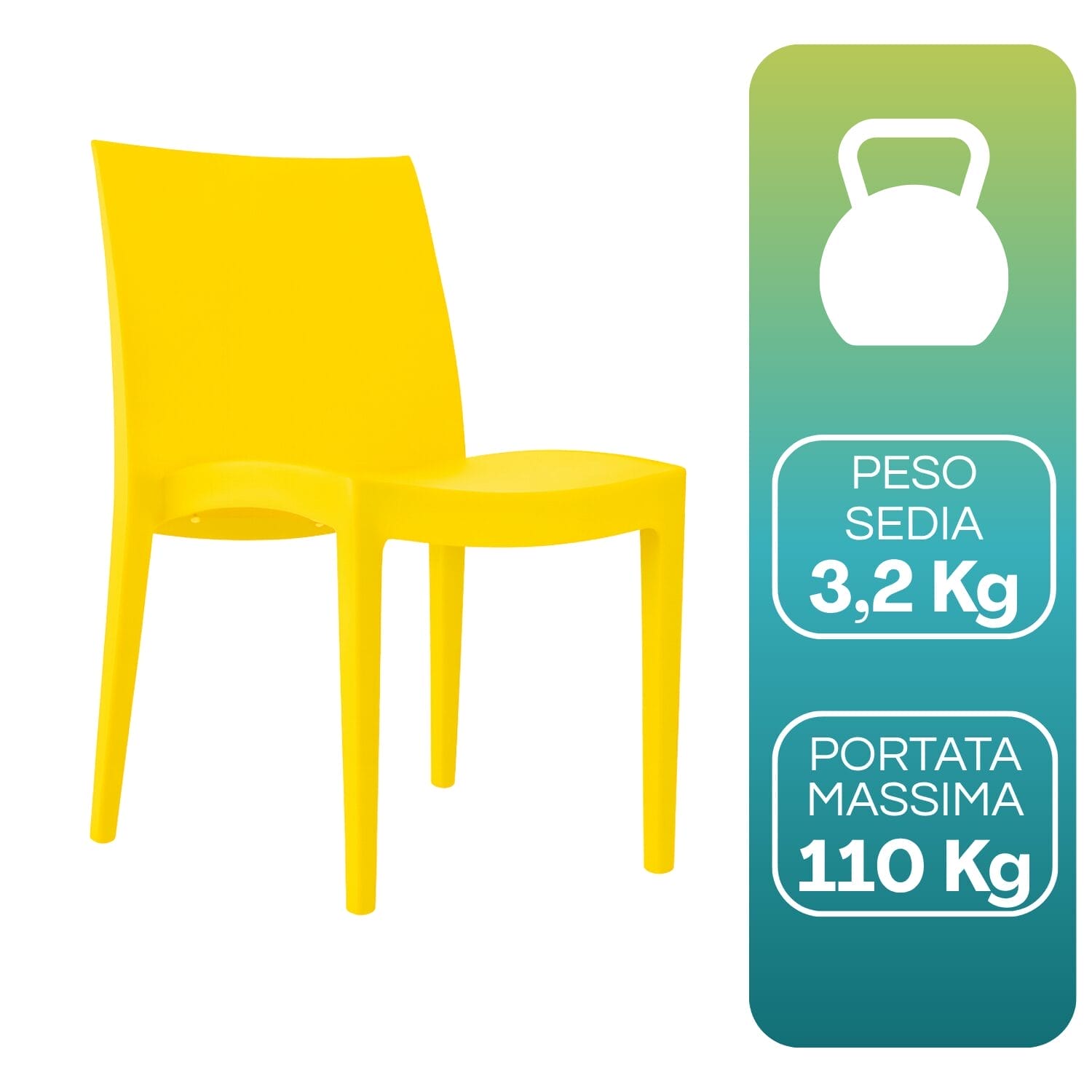 sedia-venice-gialla-peso Sedia Venice gialla in polipropilene peso 3,2 kg portata massima 110 kg