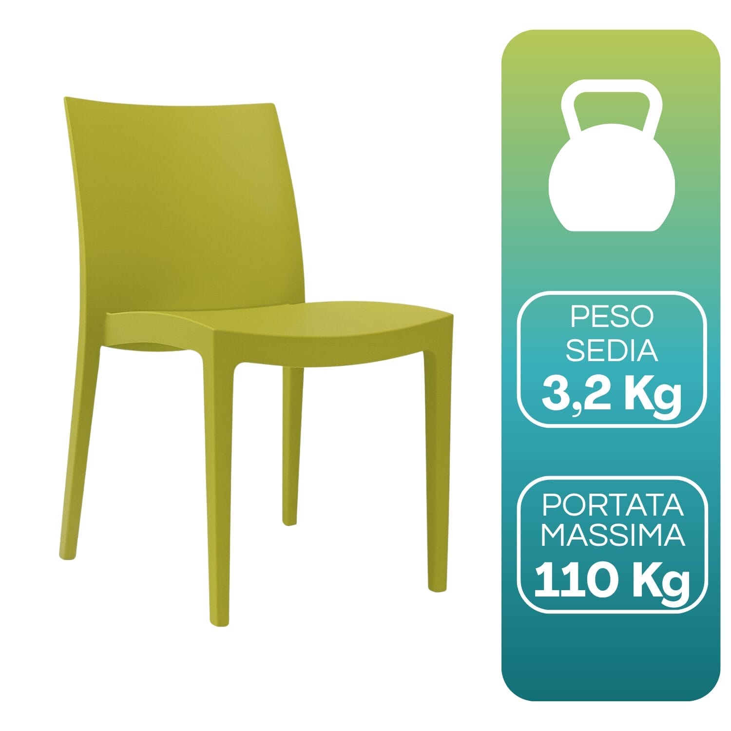 sedia-venice-verde-peso Sedia Venice verde anice in polipropilene peso 3,2 kg portata massima 110 kg
