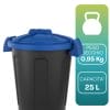 pattumiera-25l-peso Bidone portarifiuti 25L nero con coperchio blu in polipropilene, capacità 25 litri e peso 0,95 kg