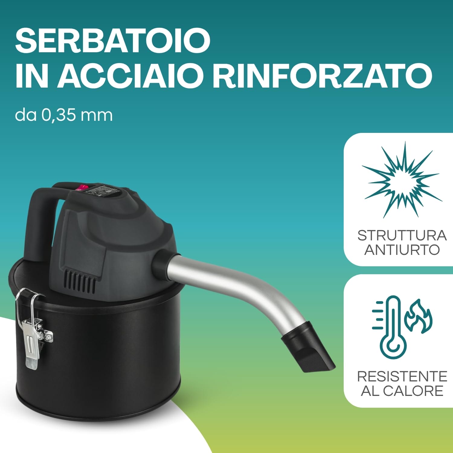Aspiracenere Paluplus con serbatoio acciaio 0,35 mm antiurto e resistente