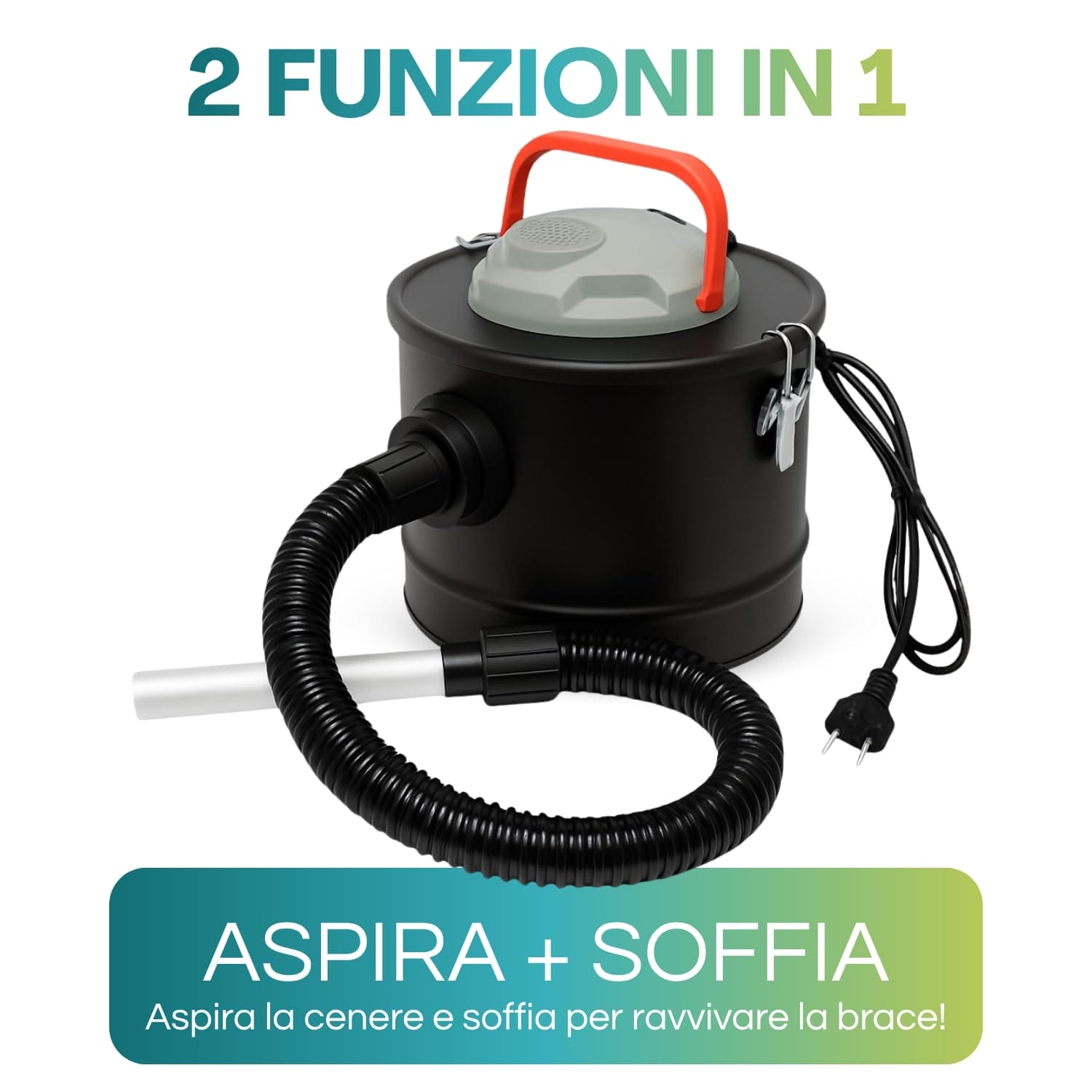 Aspiracenere 2 in 1 Paluplus con funzione soffiante per ravvivare la brace di camini e barbecue