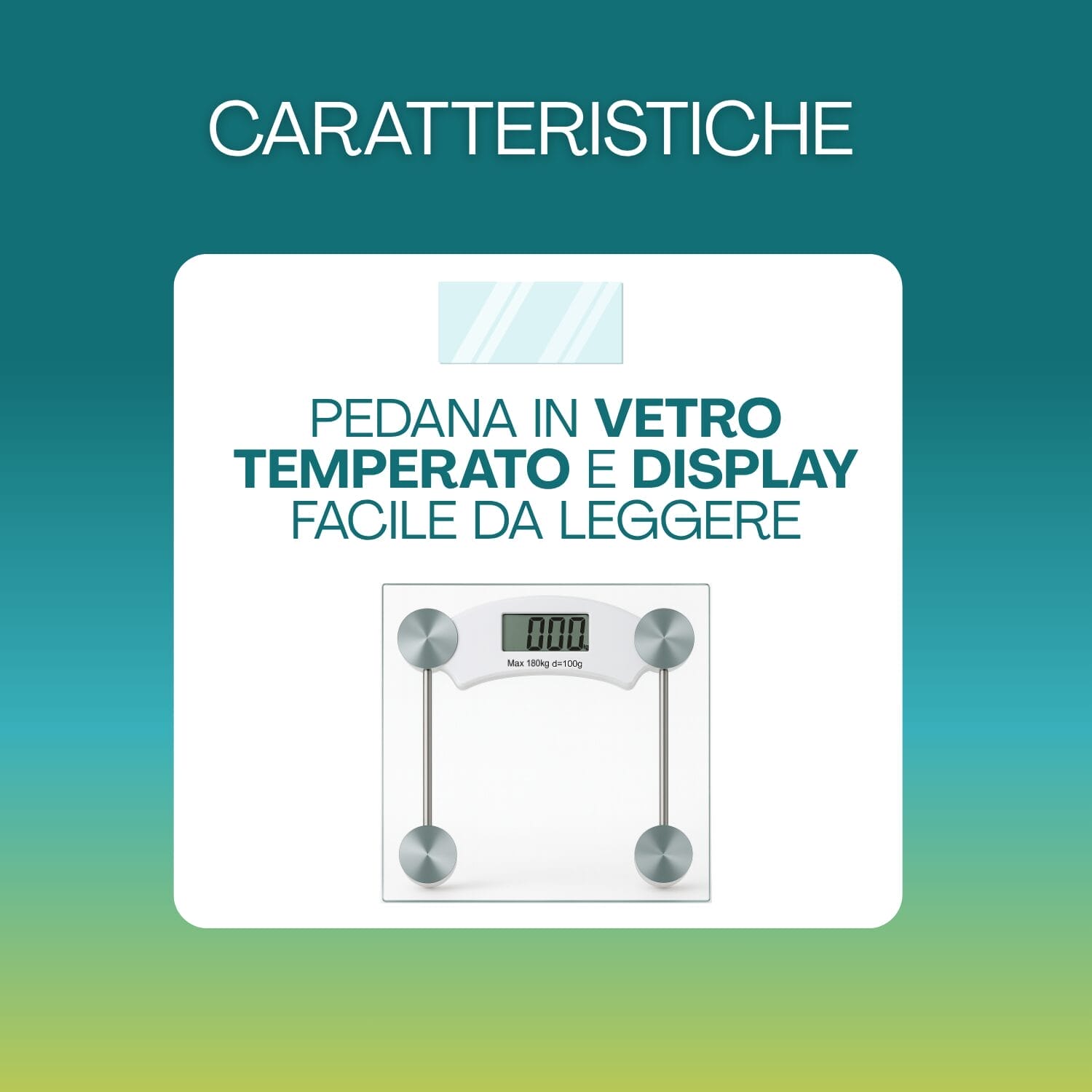 Bilancia digitale in vetro temperato con display chiaro e facile da leggere