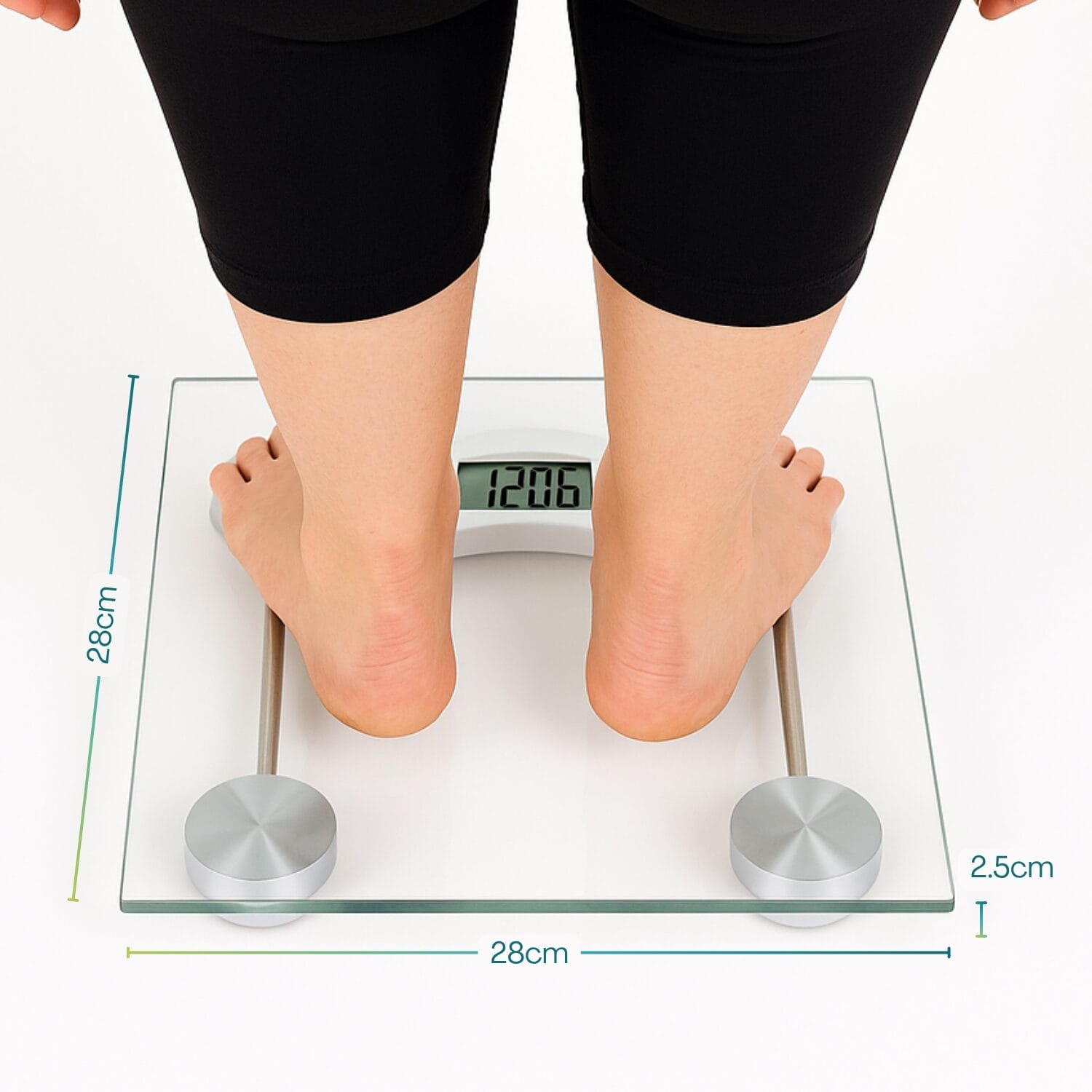 Bilancia digitale 28×28 cm in vetro con display LCD e portata 180 kg