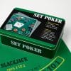 Scatola metallica Set Poker con fiches, carte e accessori per giochi da tavolo