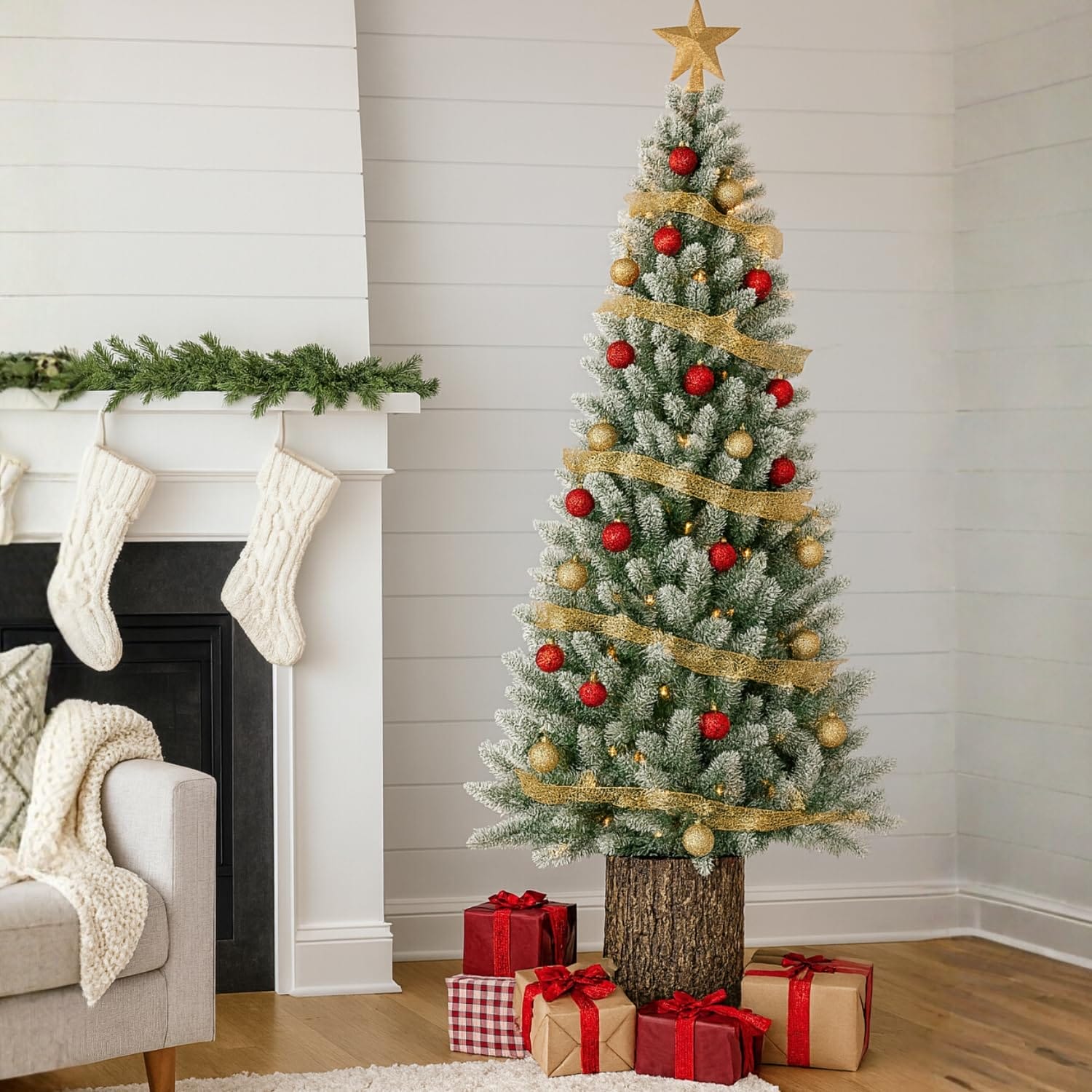 Base tronco per albero di Natale in vetroresina Ø32 cm, supporto realistico legno