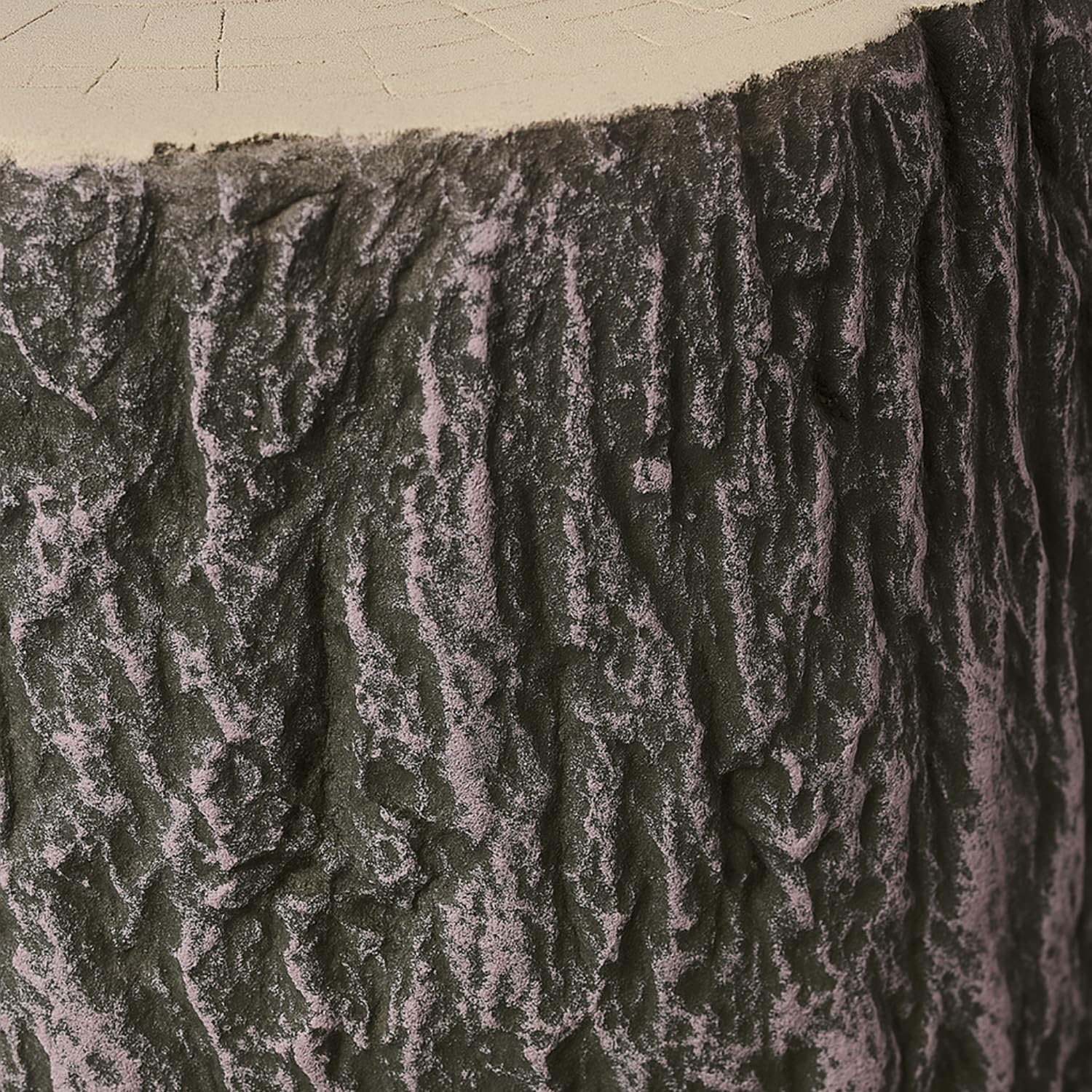 Dettaglio ravvicinato della superficie effetto corteccia del tronco Paluplus, texture realistica e finitura naturale.