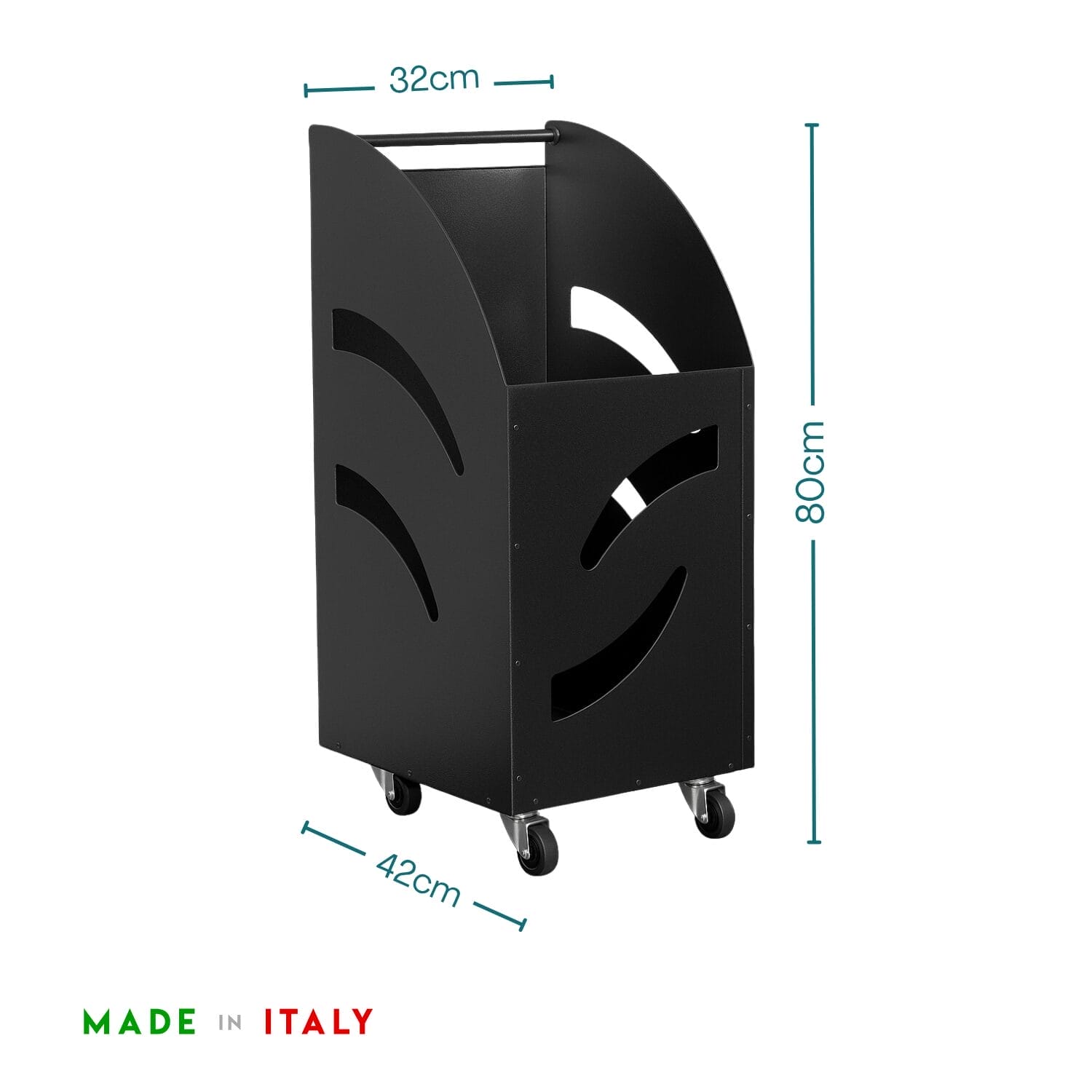 Dimensioni portalegna con ruote 42x32x80 cm Made in Italy in acciaio