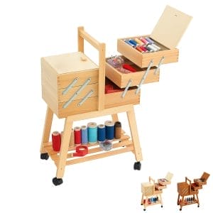 Carrello portacucito in legno con ruote