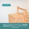 4-Portacucito-caratteristiche Dettaglio maniglia ergonomica e bracci metallici del portacucito in legno