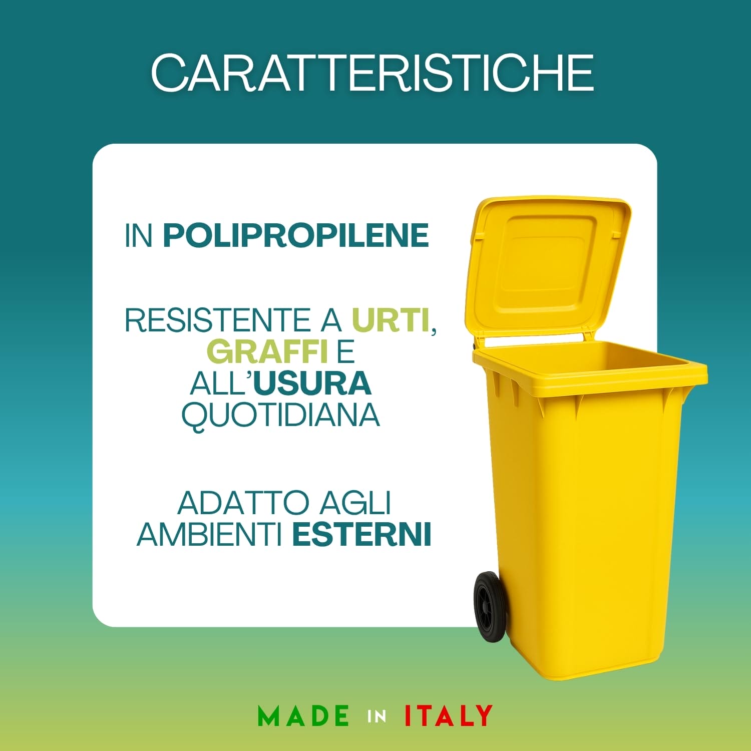 Pattumiera in polipropilene resistente Made in Italy per raccolta rifiuti 120L