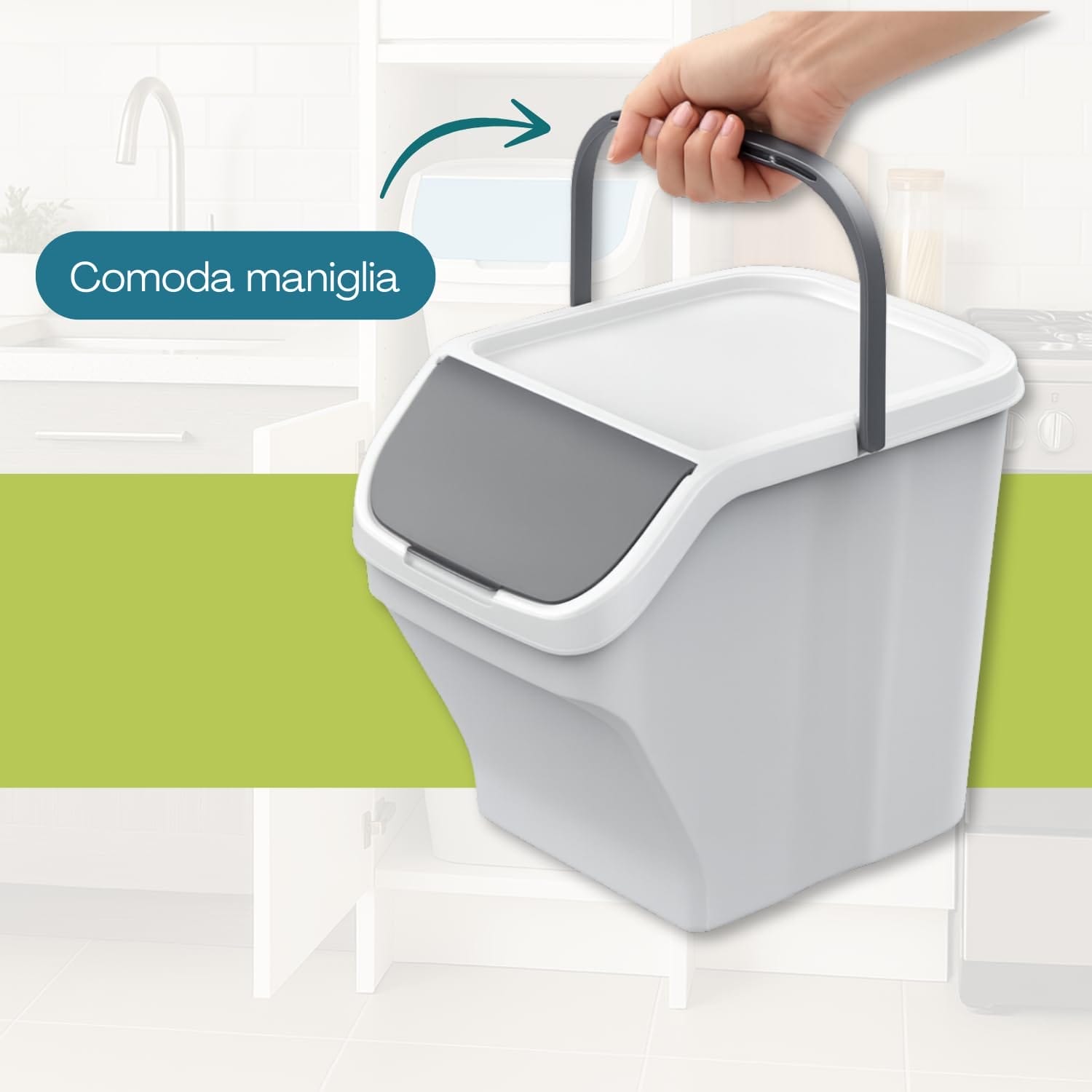 Pattumiera 25L con comoda maniglia per trasporto e apertura frontale