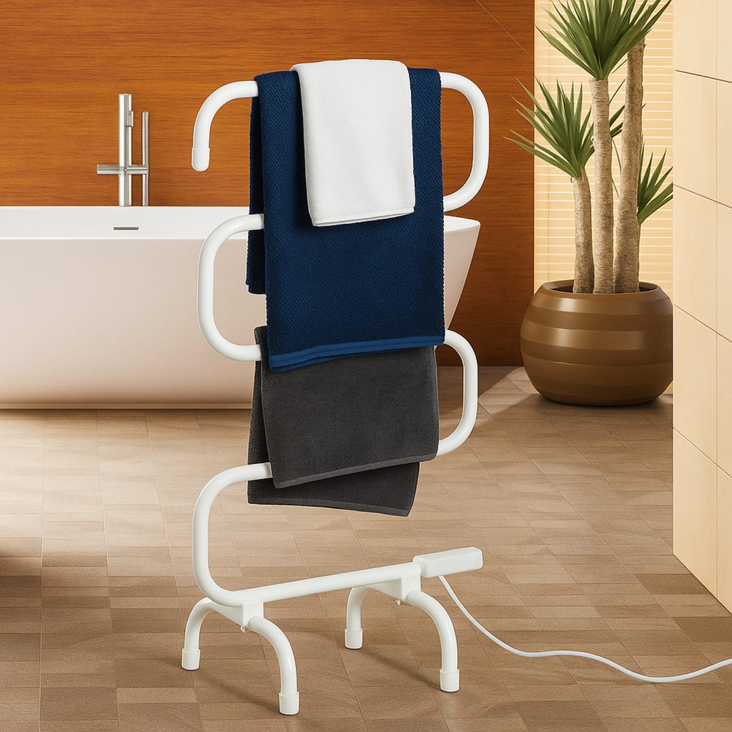 Termoarredo coreografica Scaldasalviette elettrico bianco da bagno con asciugamani appesi